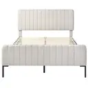 Polsterbett Doppelbett 180 x 200 cm, Bettgestell mit Lattenrost und Verstellbares Kopfteil, Gepolstertes bett in Grau-Beige,Bettrahmen Jugendbett für Schlafzimmer Gästezimmer-Leinenmaterial image 2