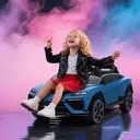 AIYAPLAY Voiture électrique enfant Lamborghini, 12V avec télécommande 2,4G et 2 moteurs, vitesse max. 4 km/h, véhicule électrique avec phares LED, MP3 et klaxon, bleu image 3