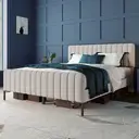 Polsterbett Doppelbett 180 x 200 cm, Bettgestell mit Lattenrost und Verstellbares Kopfteil, Gepolstertes bett in Grau-Beige,Bettrahmen Jugendbett für Schlafzimmer Gästezimmer-Leinenmaterial image 9