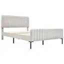 Polsterbett Doppelbett 180 x 200 cm, Bettgestell mit Lattenrost und Verstellbares Kopfteil, Gepolstertes bett in Grau-Beige,Bettrahmen Jugendbett für Schlafzimmer Gästezimmer-Leinenmaterial image 4