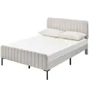 Polsterbett Doppelbett 180 x 200 cm, Bettgestell mit Lattenrost und Verstellbares Kopfteil, Gepolstertes bett in Grau-Beige,Bettrahmen Jugendbett für Schlafzimmer Gästezimmer-Leinenmaterial image 1