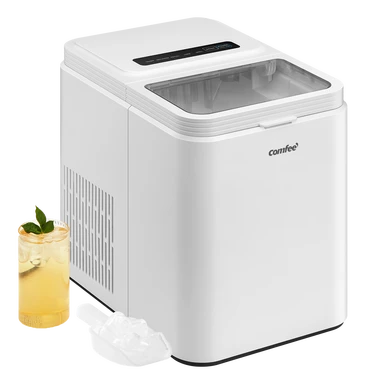 COMFEE' RCI12WH1UK(E) Countertop Ice Maker, 12kg in 24H, 8 Ice Bullets in 6-9 minutes, 2 Bullet Ice Sizes, Self-Cleaning Ice Machine with Ice Scoop & Basket, Suitable for Home/Kitchen/Office/Party