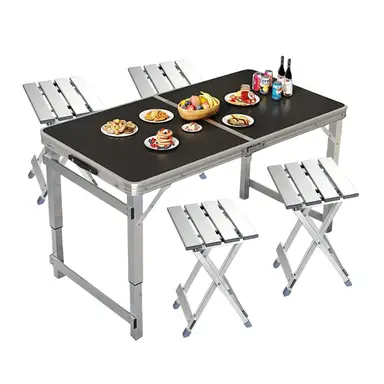 Huacan Table pliable de stand de marché nocturne en extérieur, portable à pousser, avec chaise, 1 ensemble