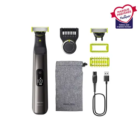 Philips OneBlade Pro 360 QP6552/30 Oneblade avec lame 360 de rechange, 3 sabots, utilisation humide & sèche, batterie rechargeable - Noir