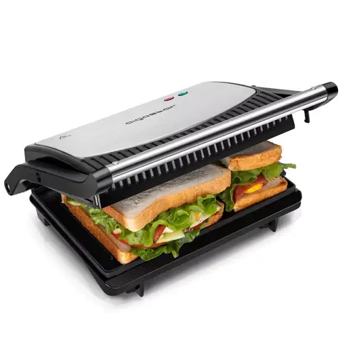 Aigostar Machine à Panini et Grill de Contact, 800 W, Revêtement Antiadhésif, Argent VDE/York