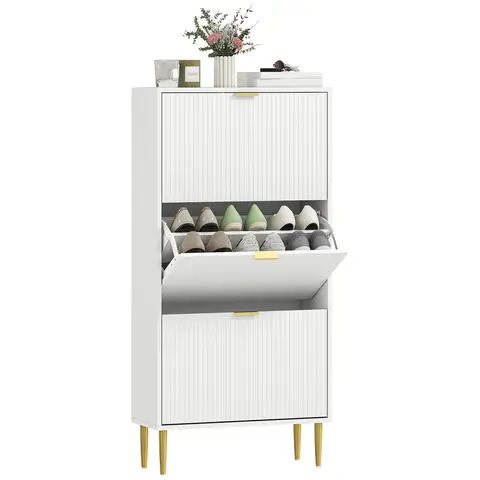 HOMCOM Narrow Shoe Cabinet with Flip Drawers, Modern Slim Shoe Storage Cabinet 60W x 24D x 122.5H cm White