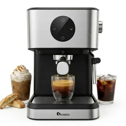IAGREEA CM3050-2 Machine à expresso 20 bars avec mousseur à vapeur, réservoir à eau de 1,5 L et fonction réchauffeur pour tasses en acier inoxydable