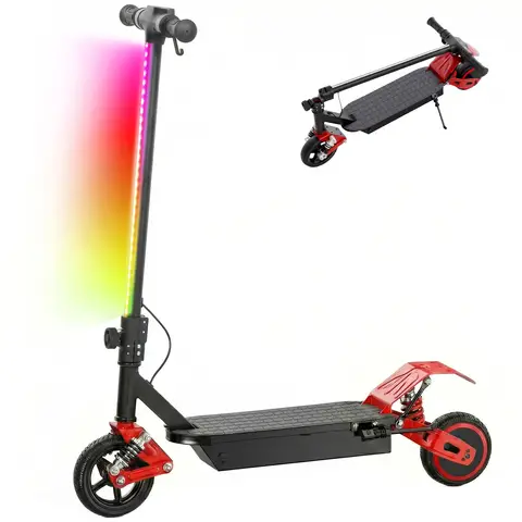 AIYAPLAY Electric Scooter for Kids, Foldable Electric Scooter with LCD Display, Dual Shock Absorption, 200W Motor Red