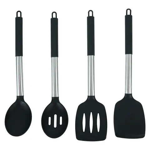 Pack of 4 Silicone Cooking Utensils Set,Non-Toxic Cooking Tools with Solid Handles, BPA-Free for Non-Stick Cookware