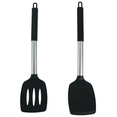 2pk Silicone Kitchen Utensils Set Spatula and Turner, Non-Toxic Cooking Tools with Solid Handles, BPA-Free for Non-Stick Cookware
