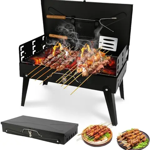 Huacan Outdoor folding barbecue grill with built-in barbecue toolbox style grill, barbecue rack, stall grill, 1 piece