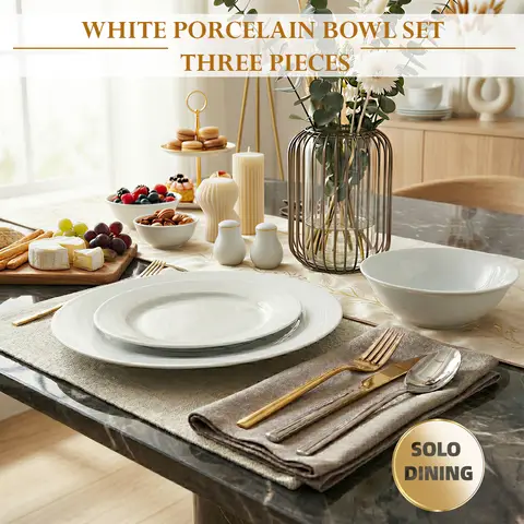 Round shape dinner set
Elegant White Ceramic Plates and Bowls, Modern Dining Collection for Everyday Use and Special Occasions
3pcs round shape dinner set:10.5"dinner plate,7.5"side plate,6"salad bowl
