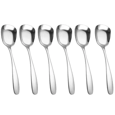 Huacan stainless steel spoon square flat bottomed ice cream spoon 6pcs