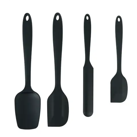 4-Piece Silicone Kitchen Utensil Set,Non-Stick Spatula Spoon Turner and Tongs, Solid Stainless Steel Core with Comfort Grip Handle, BPA-Free for Non-Stick Cookware, Easy Clean Dishwasher Safe