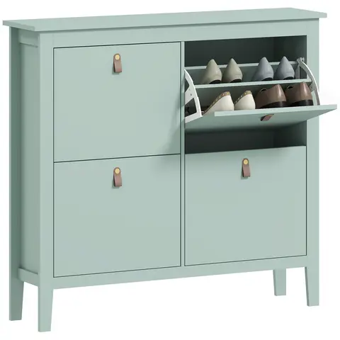 HOMCOM Drawer Shoe Cabinet with Flip Doors, Narrow Shoe Storage Cabinet 105 x 24 x 95.5 cm Green