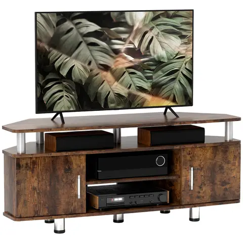 HOMCOM TV Unit Cabinet for TVs up to 55 Inches with Storage Shelves and Cupboard, Entertainment Centre Rustic Brown
