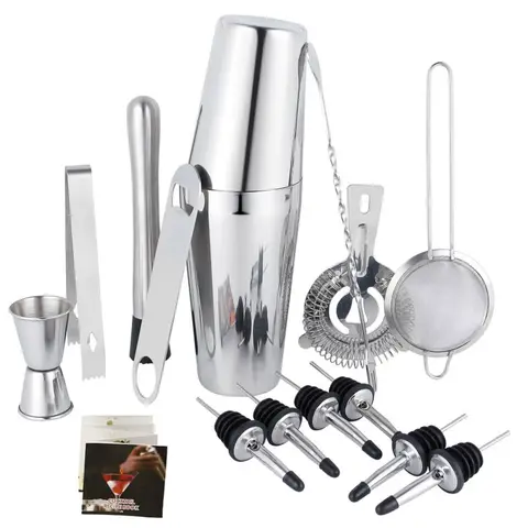 Huacan Cocktail shaker, Boston shaker, stainless steel cocktail shaker set 750/550ml 15-piece set