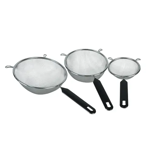 Stainless Steel Strainer & Sieve Set, Fine Mesh Colander for Washing, Sifting and Draining, Rust-Resistant Kitchen Sieve with Ergonomical Handle， 3 Piece Set, Silver, 24.5cm, 30cm, 32cm