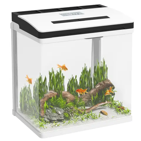 PawHut Aquarium, 13L Glass Fish Tank with Filter, LED Lighting, Water Pump, for Bettas, Guppies, Mini Parrot Fishes, Shrimp, Goldfish, 29 x 20 x 30.5cm